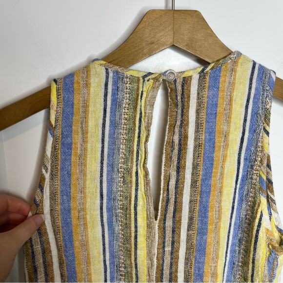 Anthropologie Drew Yellow Striped Linen Frayed Hem Straight Leg Jumpsuit Small - Picture 6 of 8